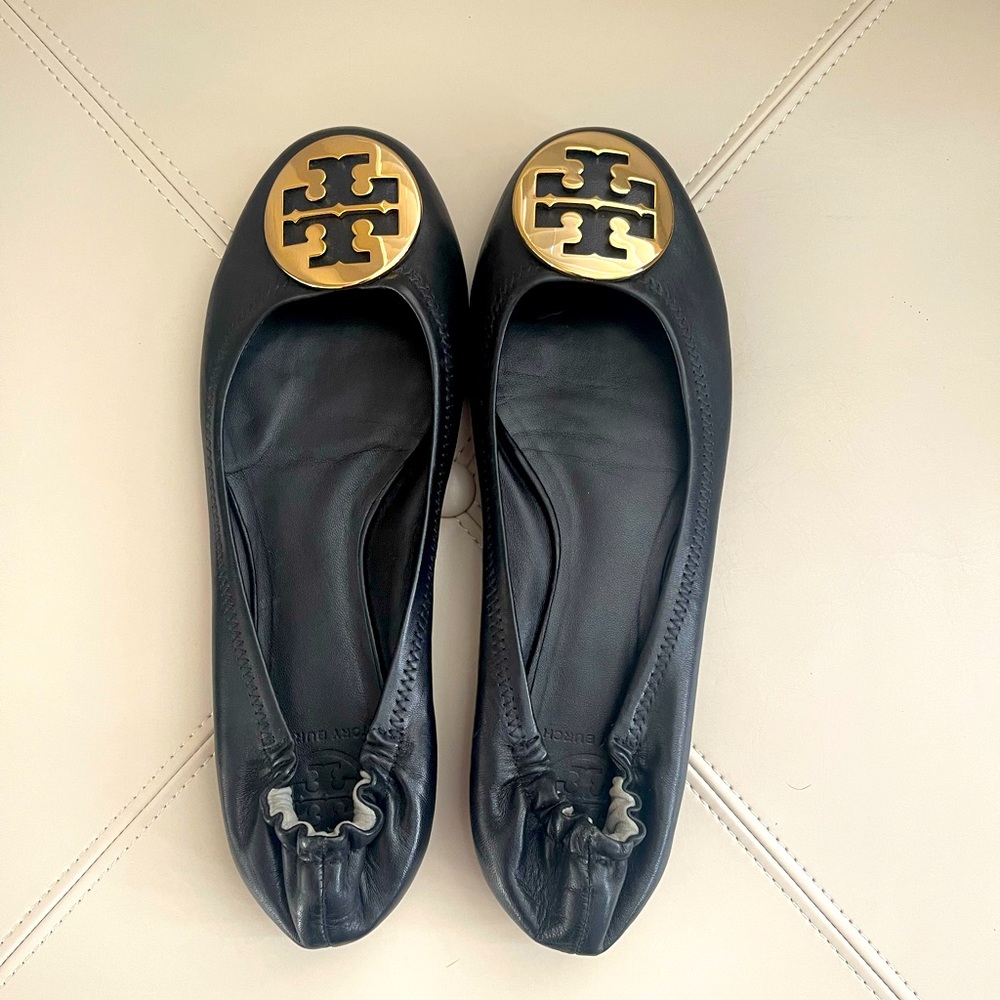 Tory Burch Black Leather Ballet Flats - Like New